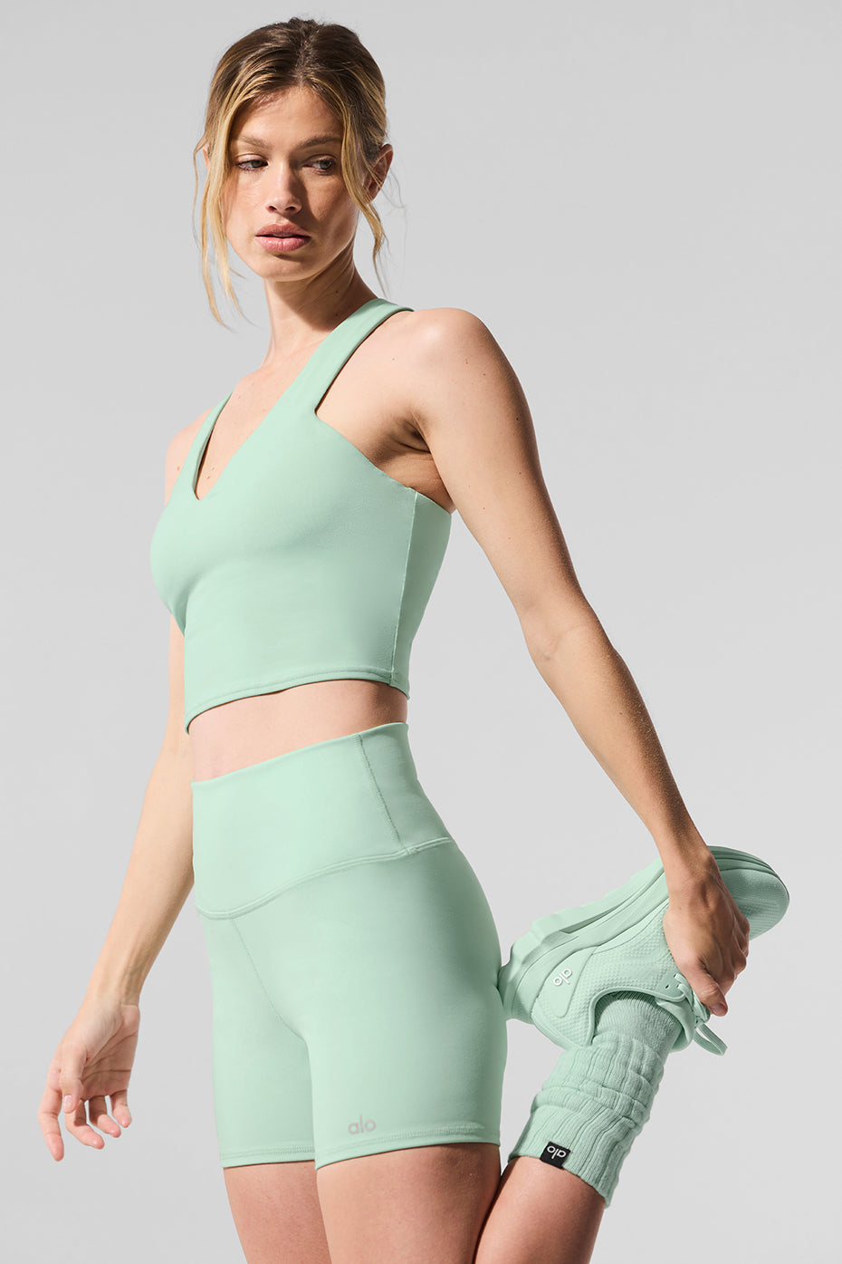 Pantalones cortos de ciclismo de talla alto con estampado aerografiado - Verde menta